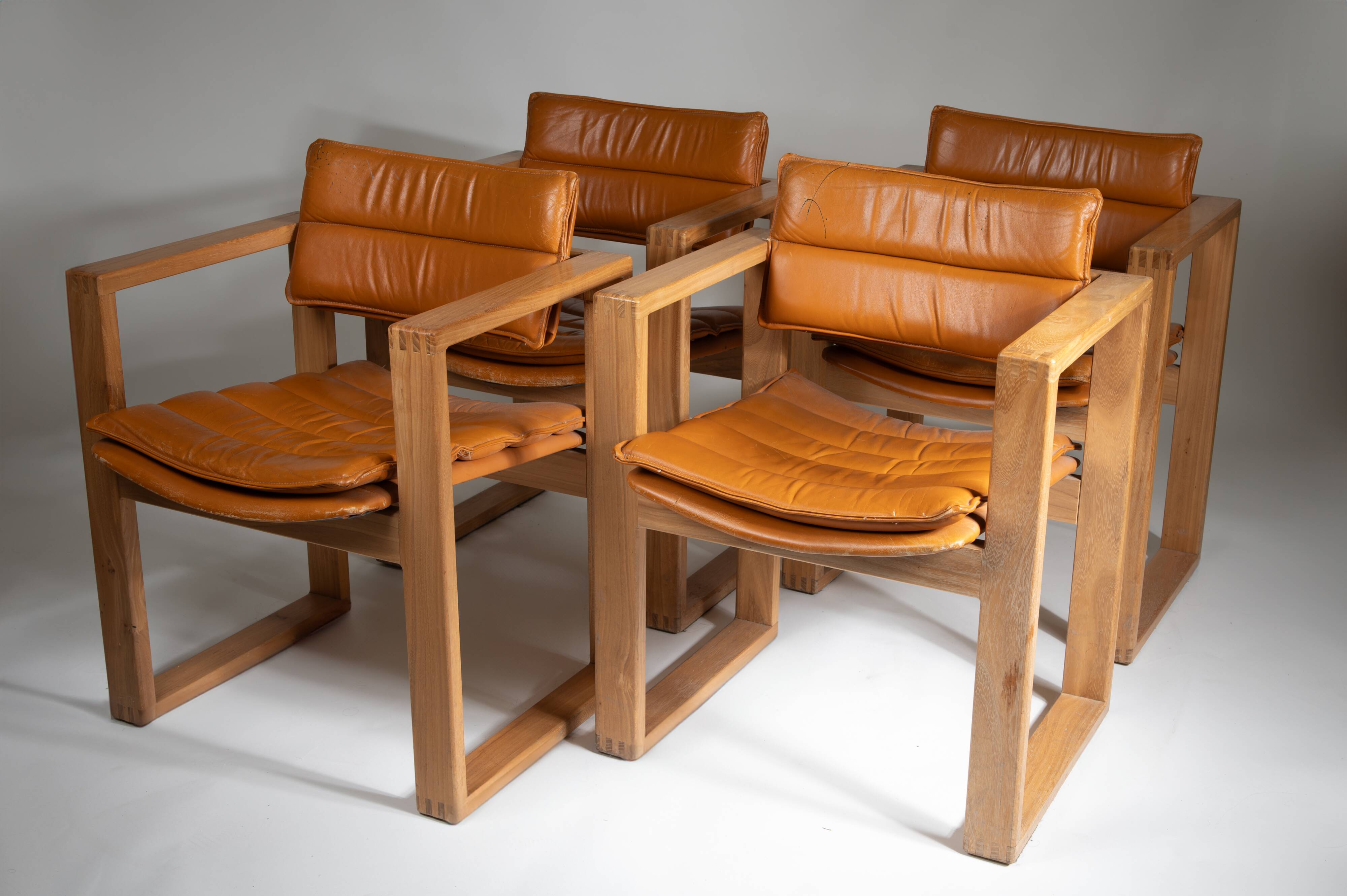 Cubic Pinewood & Leather Armchair by Ate van Apeldoorn for Houtwerk Hattem,