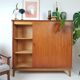 Sideboard high Danish teak veneer vintage sliding doors