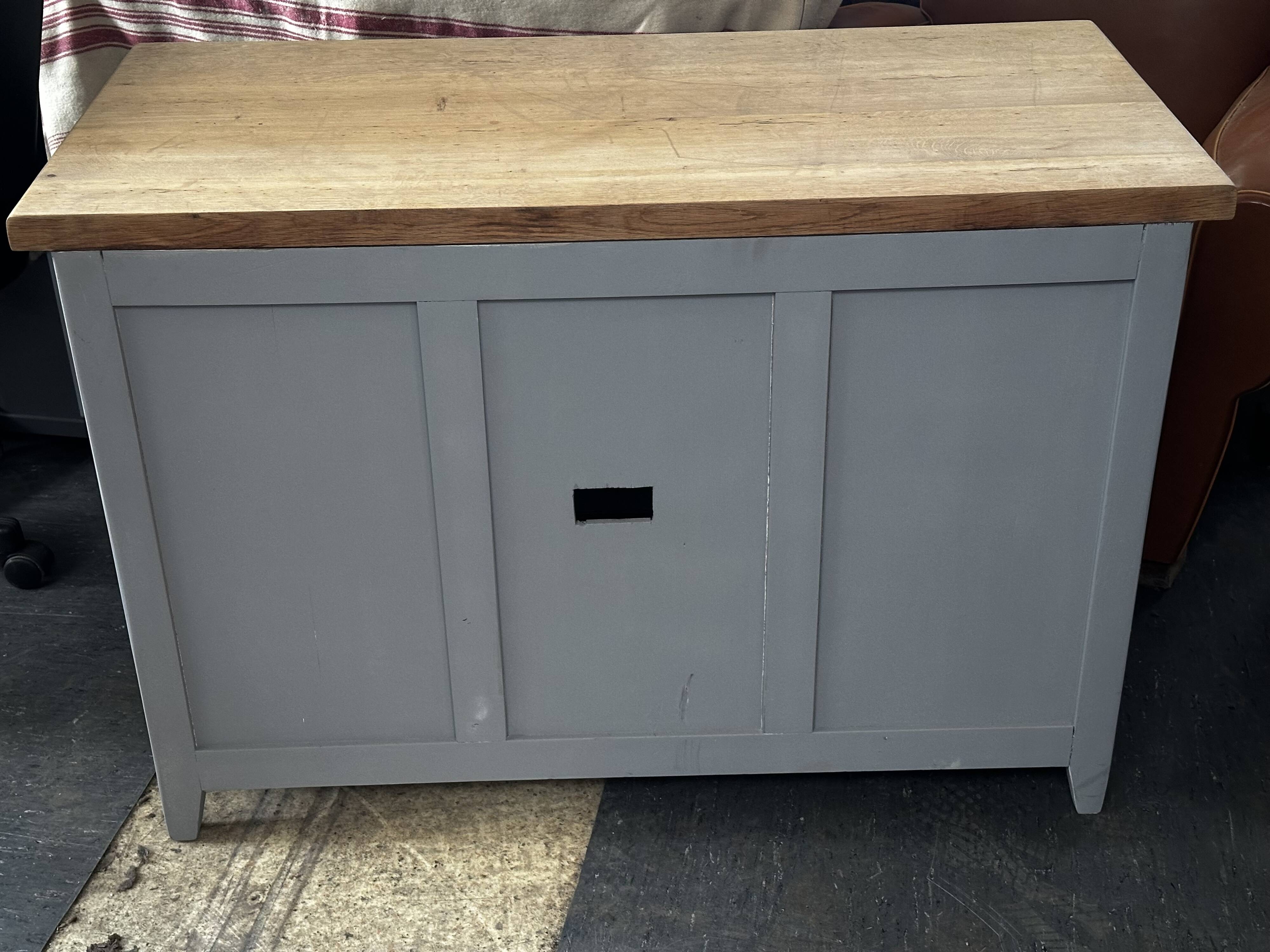 Vintage sideboard painted in gray and raw wood