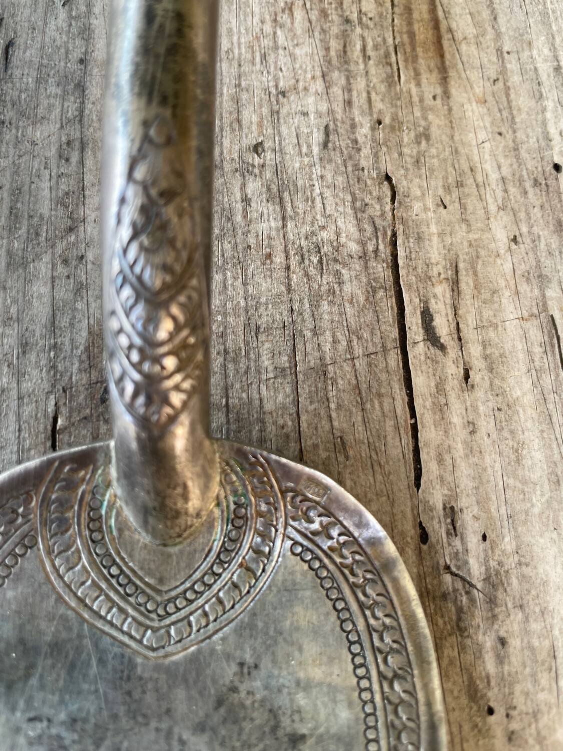 Serving Spoon, in Chiseled Silver, Minh Mol Hallmarks, Cambodia