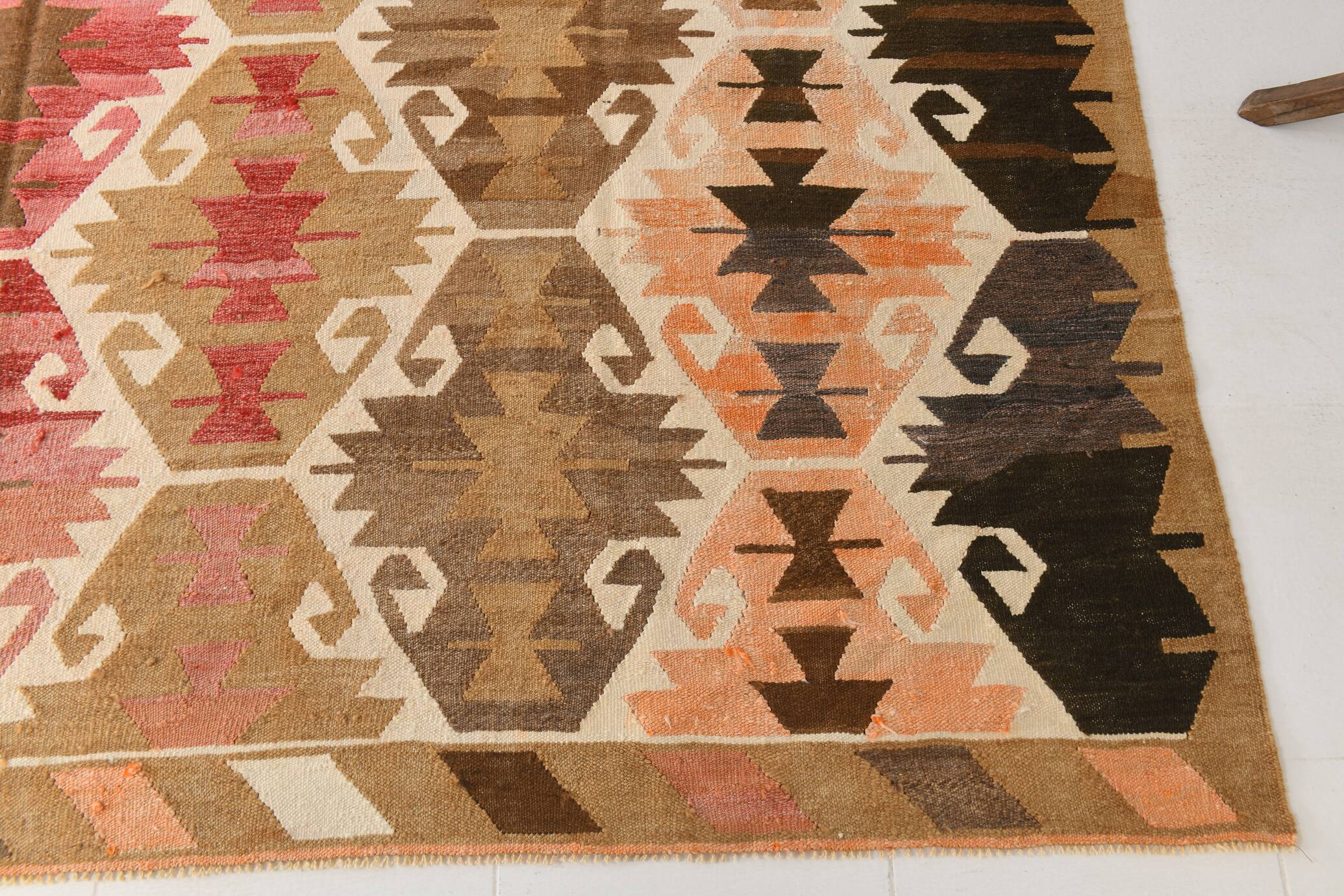Grand tapis kilim turc vintage, décor bohème multicolore, 289x381 cm