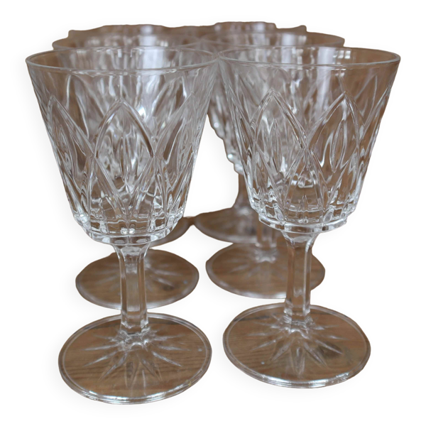Lot de 6 verres à vin rouge Arlequin en verre de cristal de Reims 1950