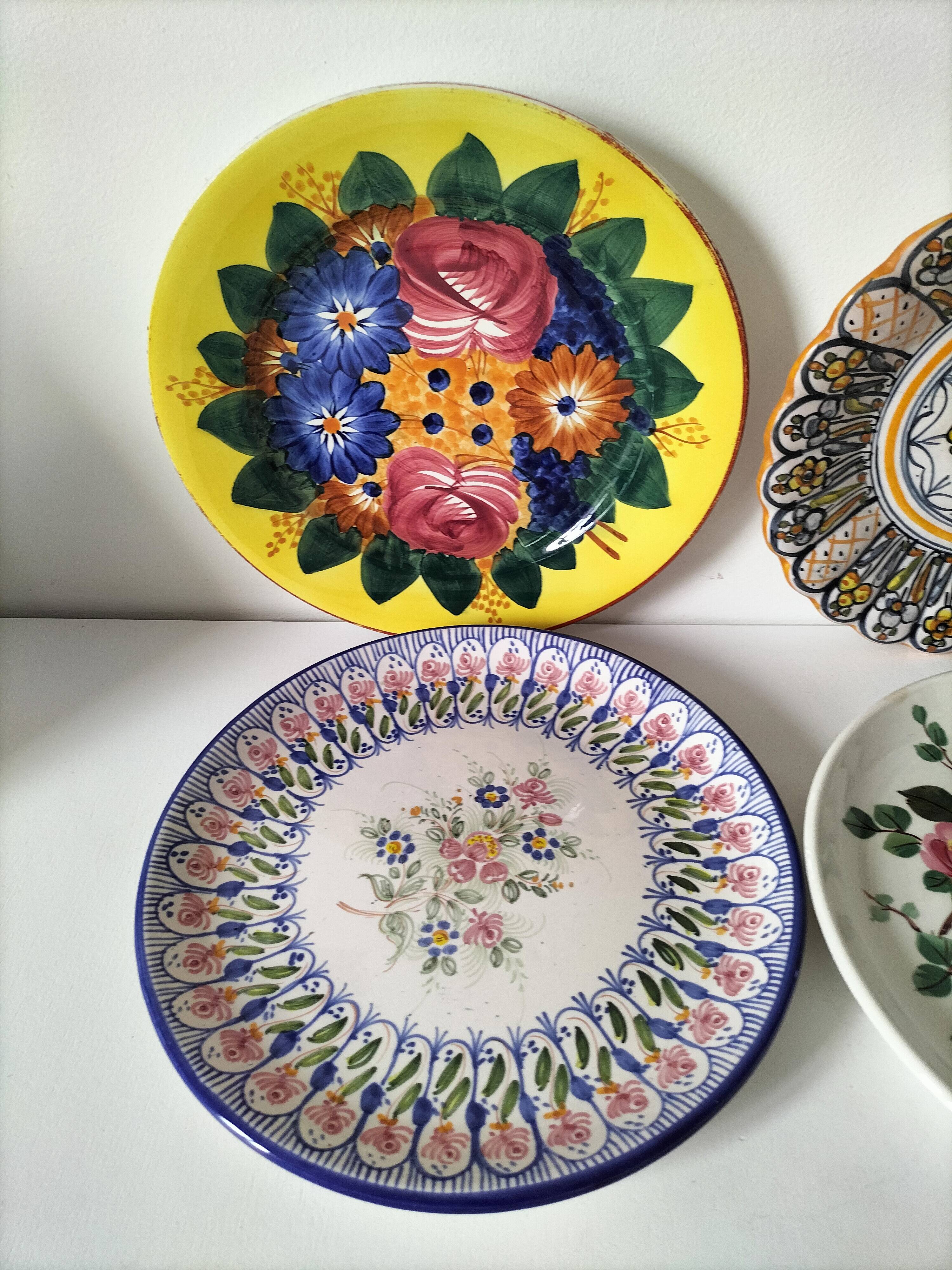 Set of four floral plates Longwy Toledo Talavera Sarreguemines LB