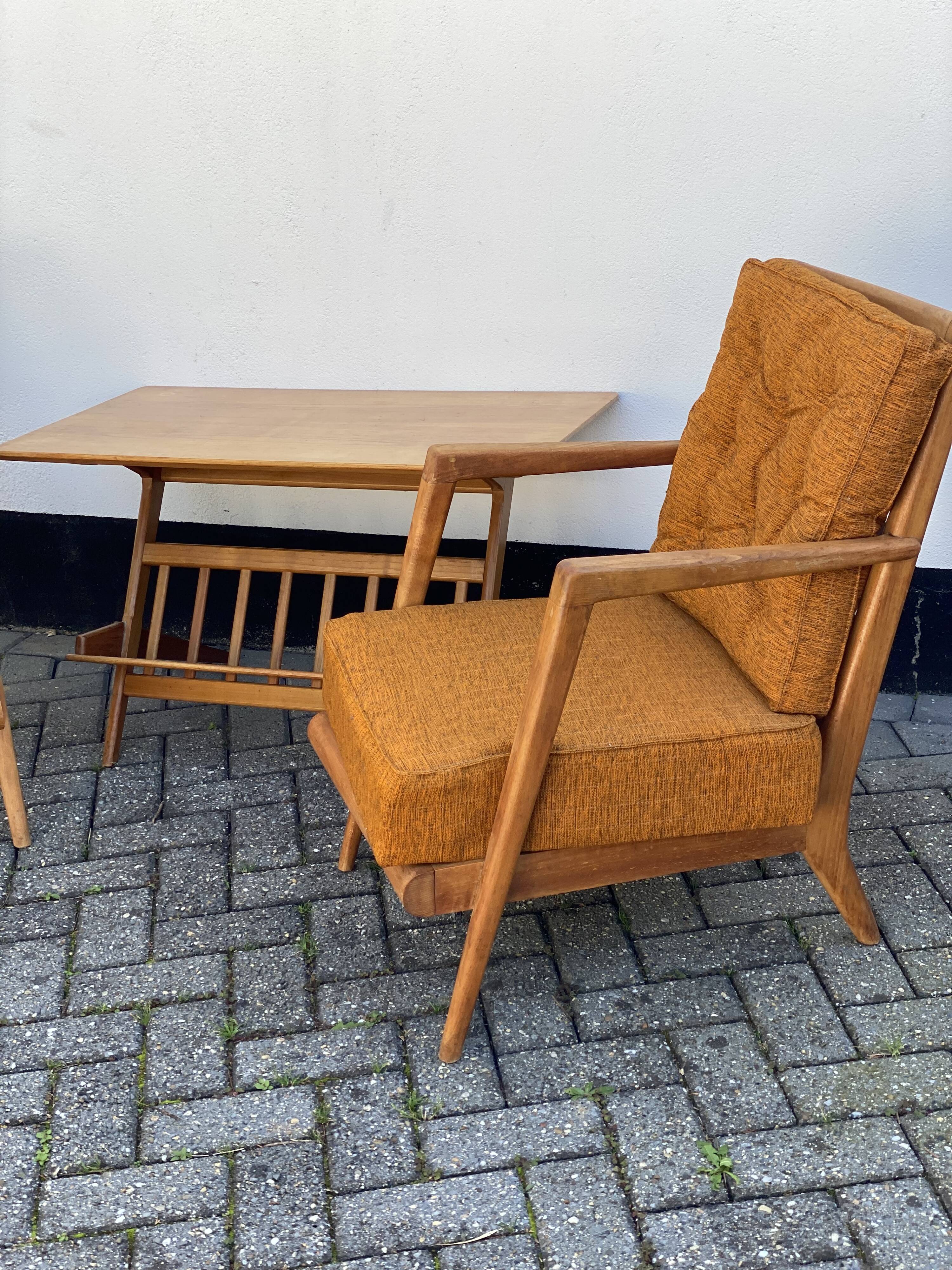 Trio of Knoll Lounge Chairs with Magazine Table.