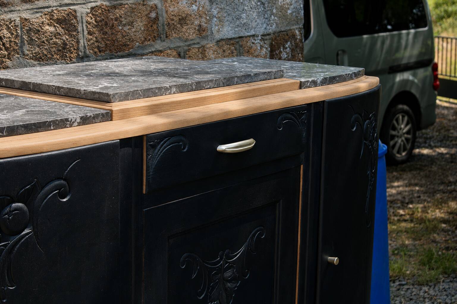 Art Deco buffet with 3 doors in black – Original marble