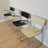 4 Sultana Dining Stackable Armchairs by Arrben/Italy 1980s/White and Black Leather Mid-Century
