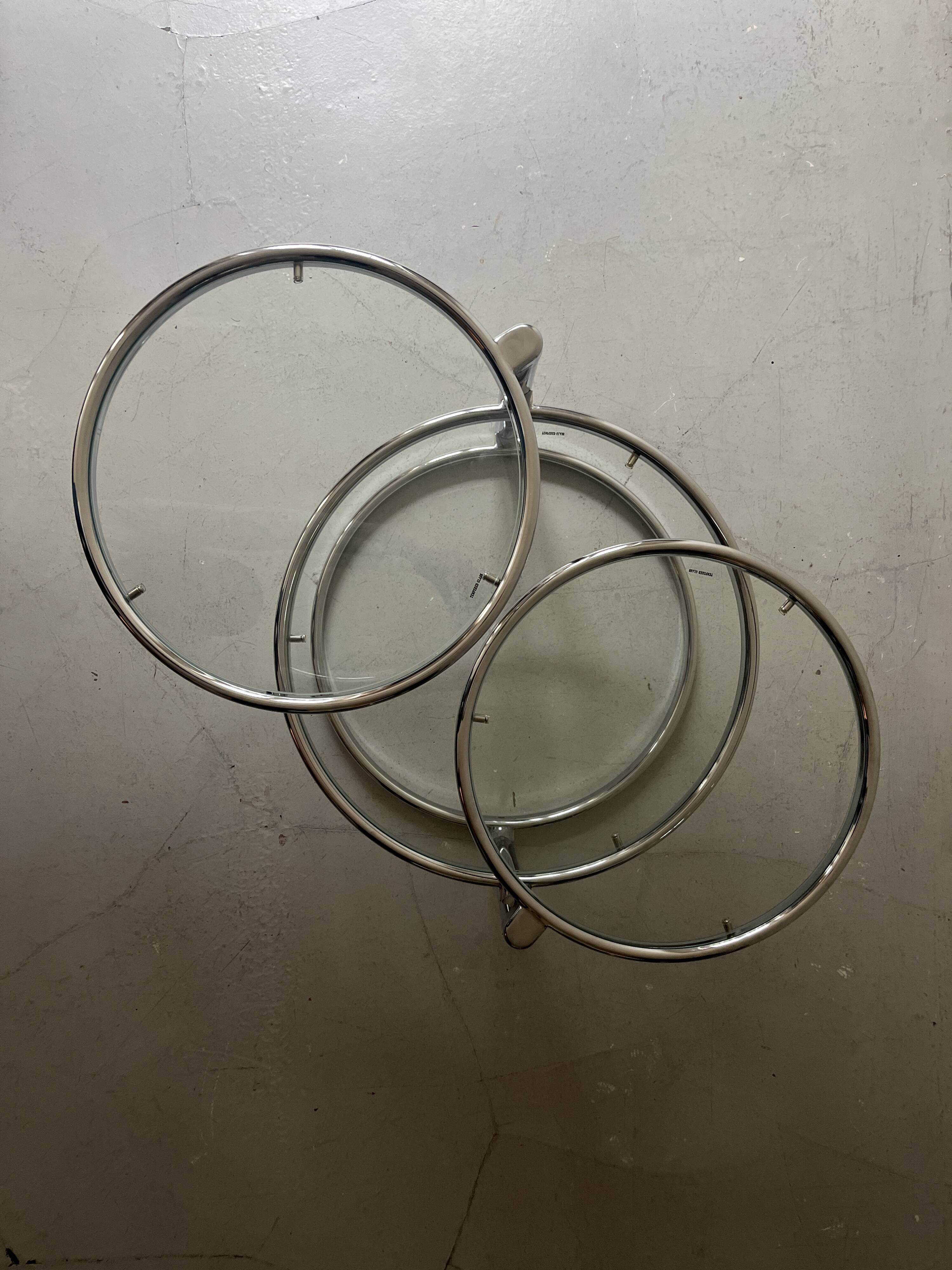 round and rotating coffee table in glass and chrome, design 1970