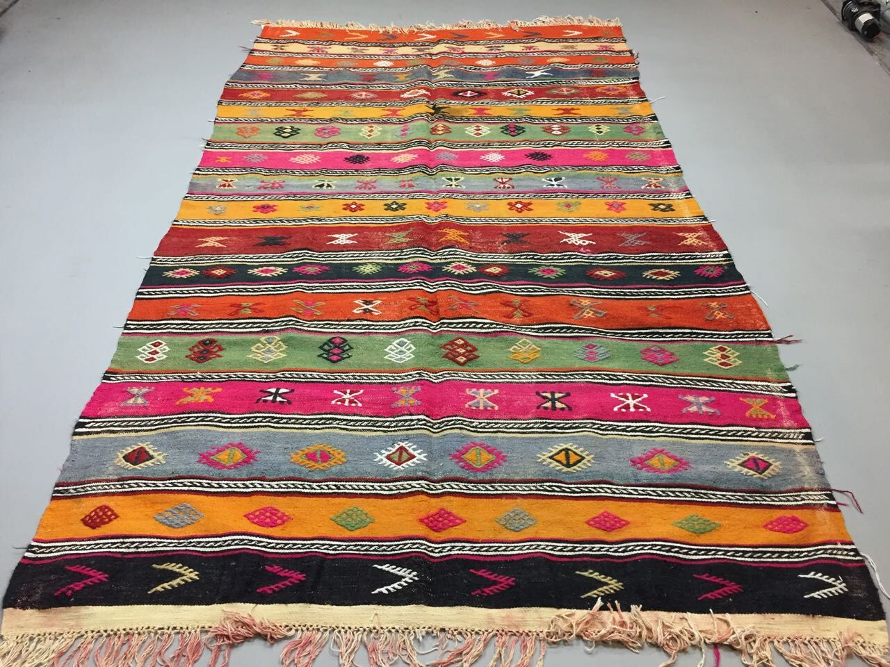 Colourful Vintage Turkish Kilim Kelim Rug 290x166 cm shabby chic wool boho Large