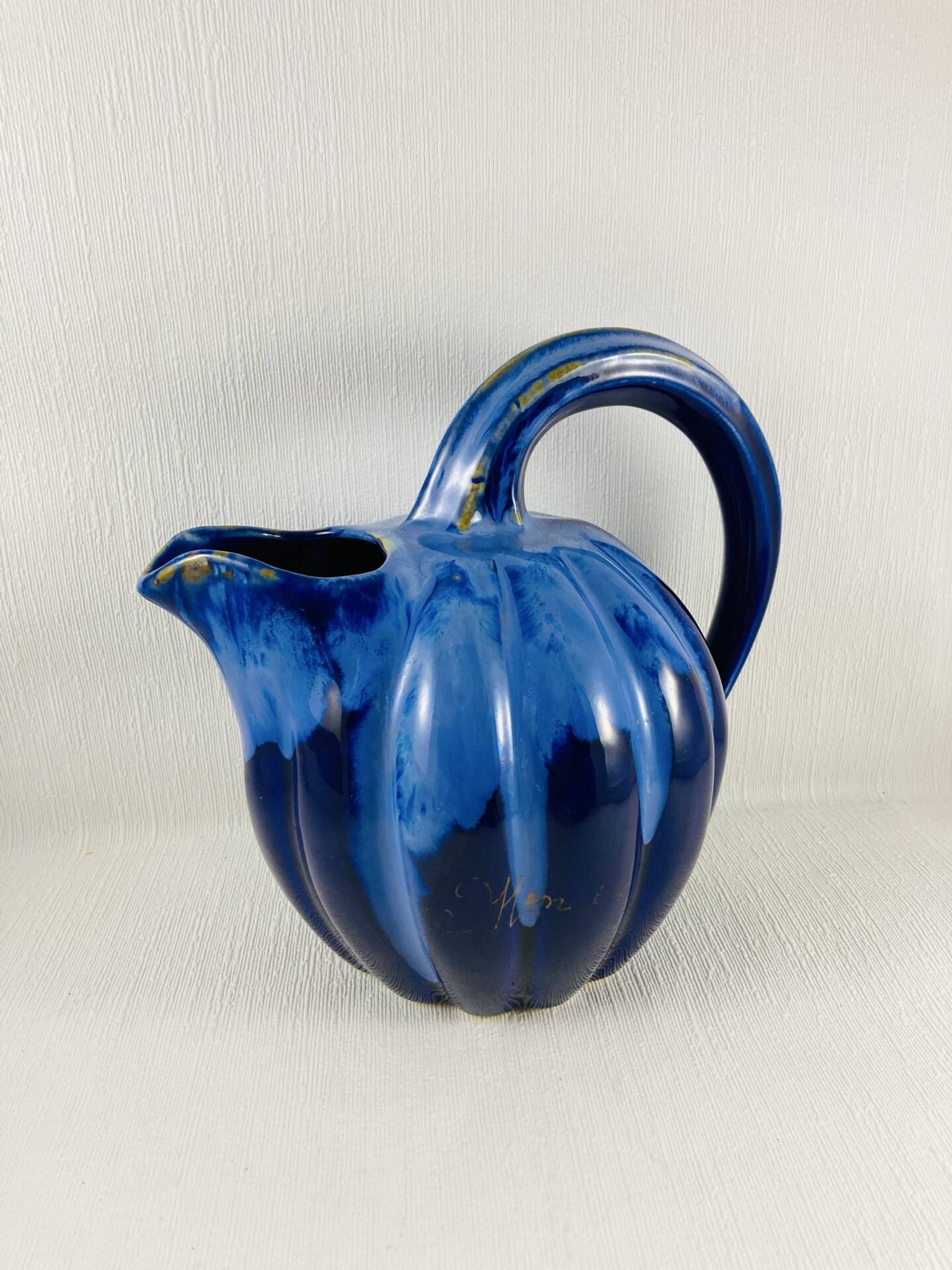 Pichet melon 1,2l grès flammé bleu cobalt alpho 199 - saint-uze vintag