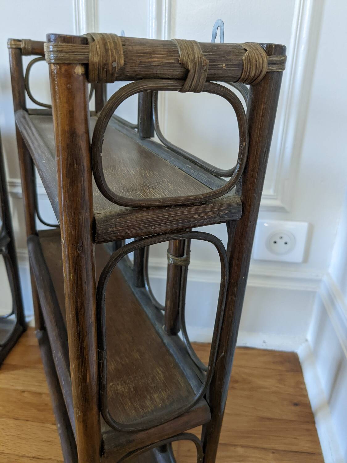 Pair of rattan shelves