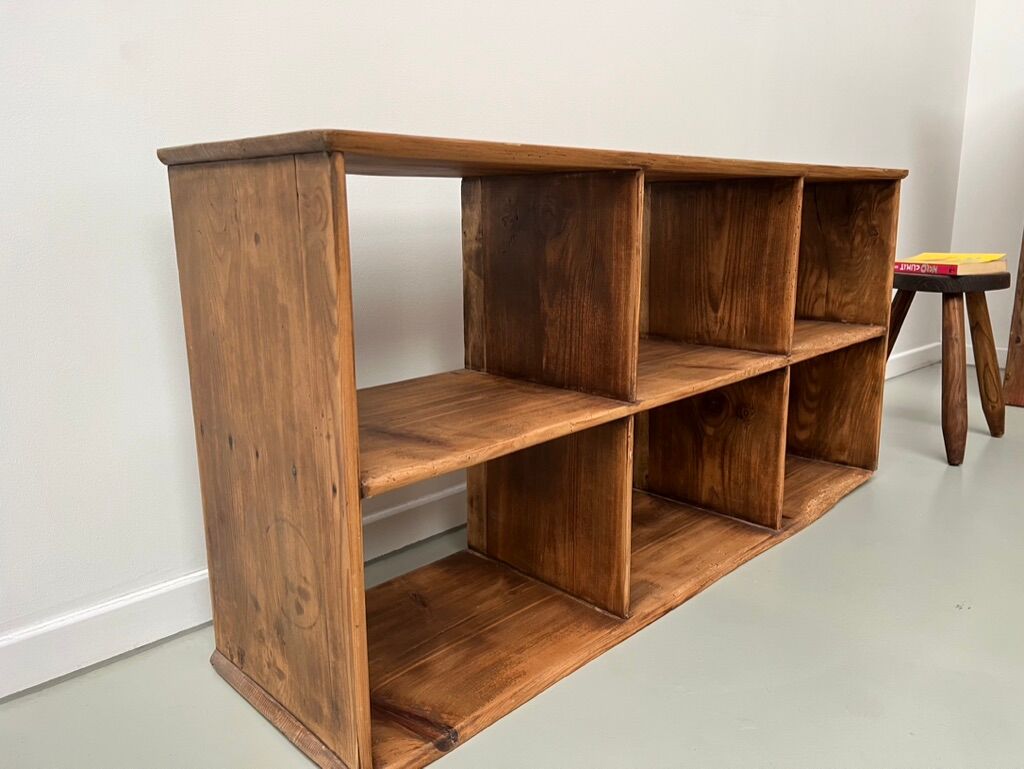 Antique pine storage cabinet with lockers