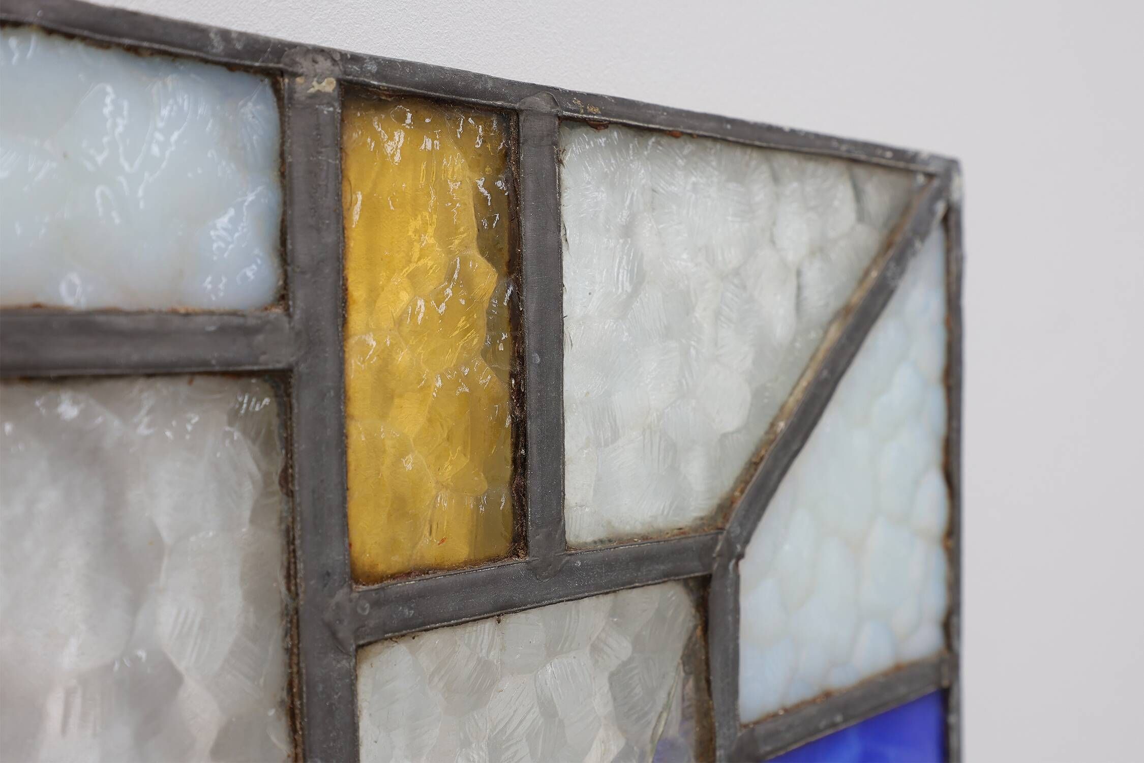 Art Deco Leaded Glass Panel with Geometric Cross Motif, Belgium, Circa 1920