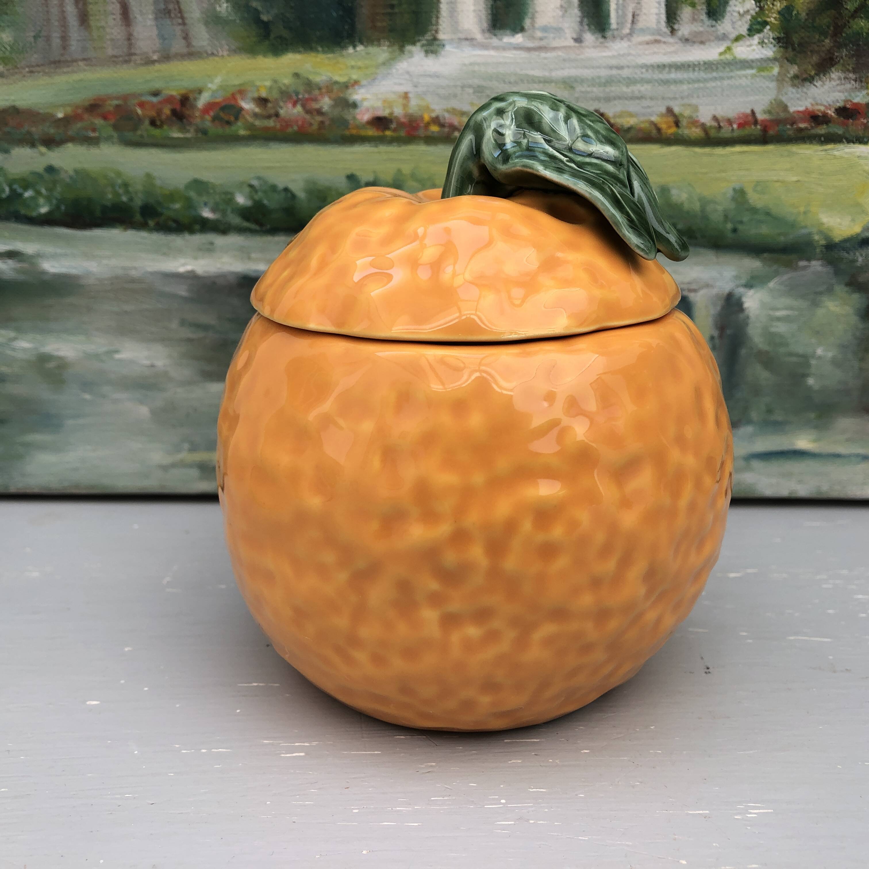 Pot à confiture vintage en barbotine Orange - Année 70.
