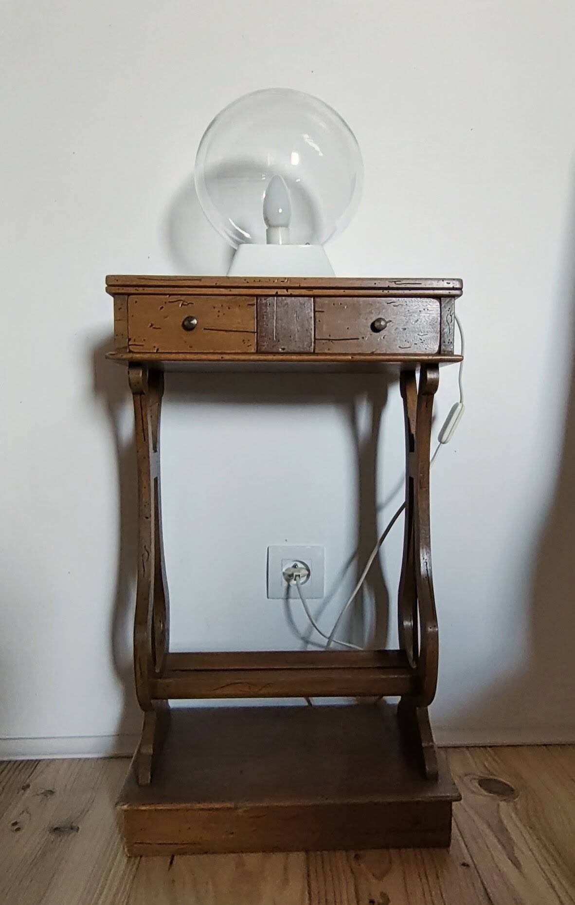 Lyre bedside table, cherry wood, 1960s.