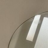 Pedestal table, vintage chrome steel saddle with 2 round windows