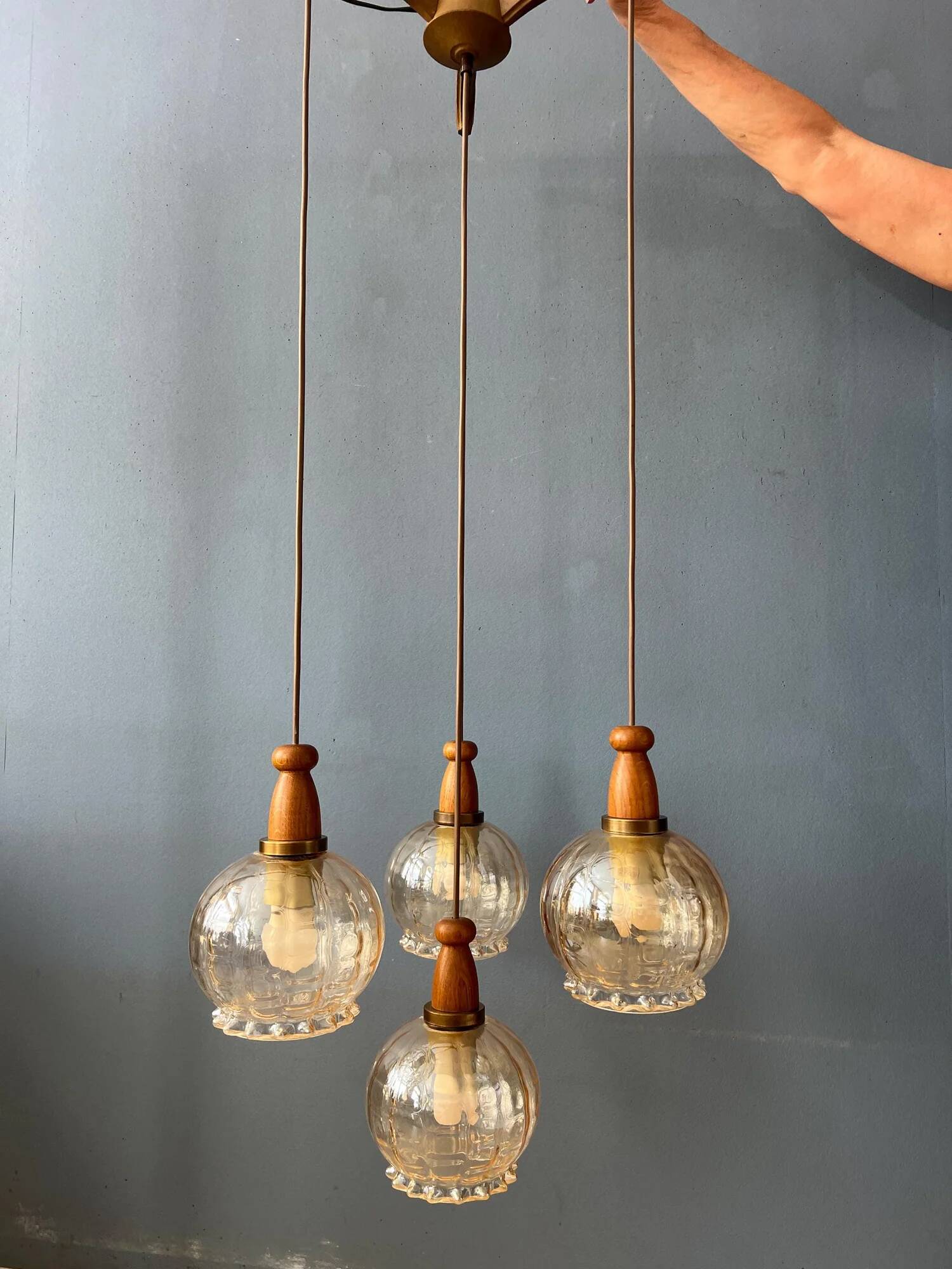 Vintage Hustadt Leuchten glass cascade pendant lamp