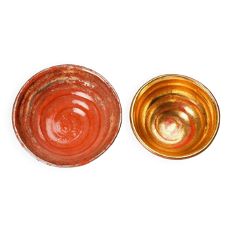 Red & Gold Japanese Tea Bowl Set by Sasaki Matsuraku Shimadai