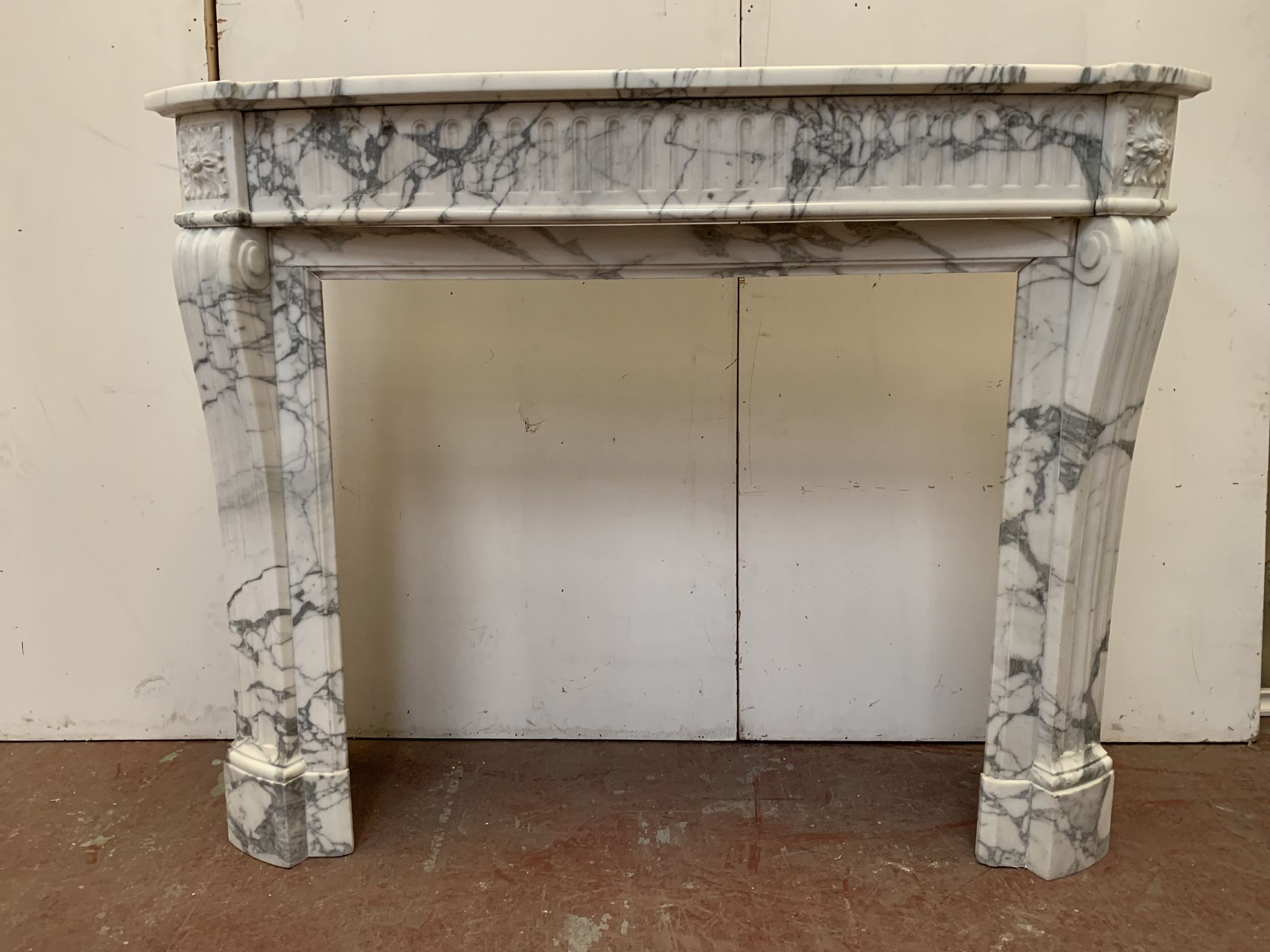 Louis XVI style fireplace in white marble veined carrara XIXth century