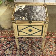 Beech bedside table painted with a marble top in Louis XVI style from the late 19th century.