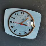 Vintage formica clock rectangular silent wall pendulum "Trophy blue"
