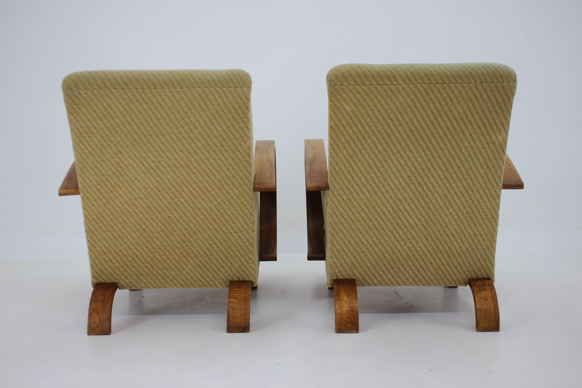 1940s Pair of Art Deco Armchairs in Walnut, Czechoslovakia