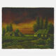 Oil on canvas village by Jan Van Dooren, sunset. Signed. Seventies