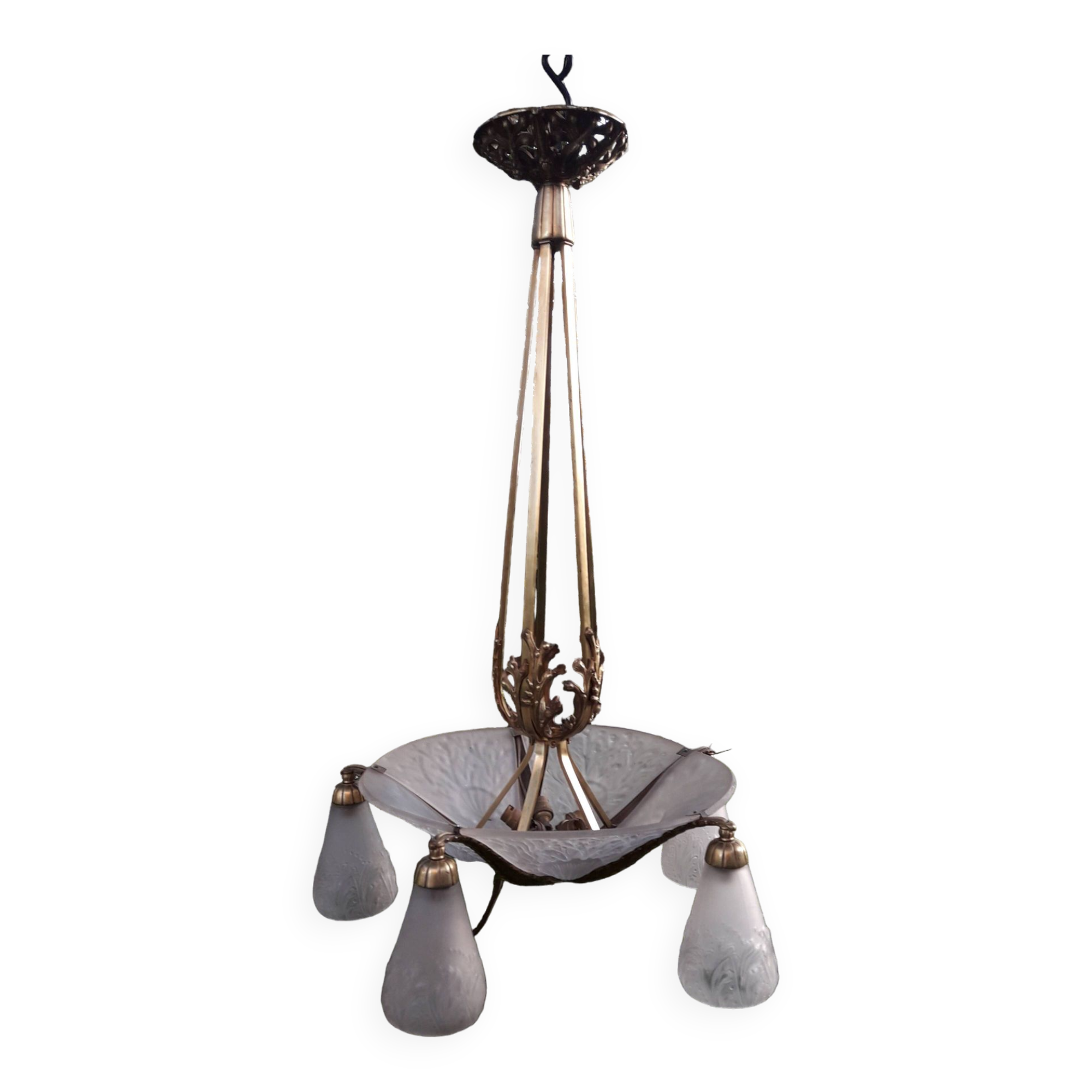 Muller brothers Luneville brass chandelier 1920/1930