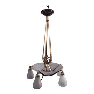 Muller brothers Luneville brass chandelier 1920/1930