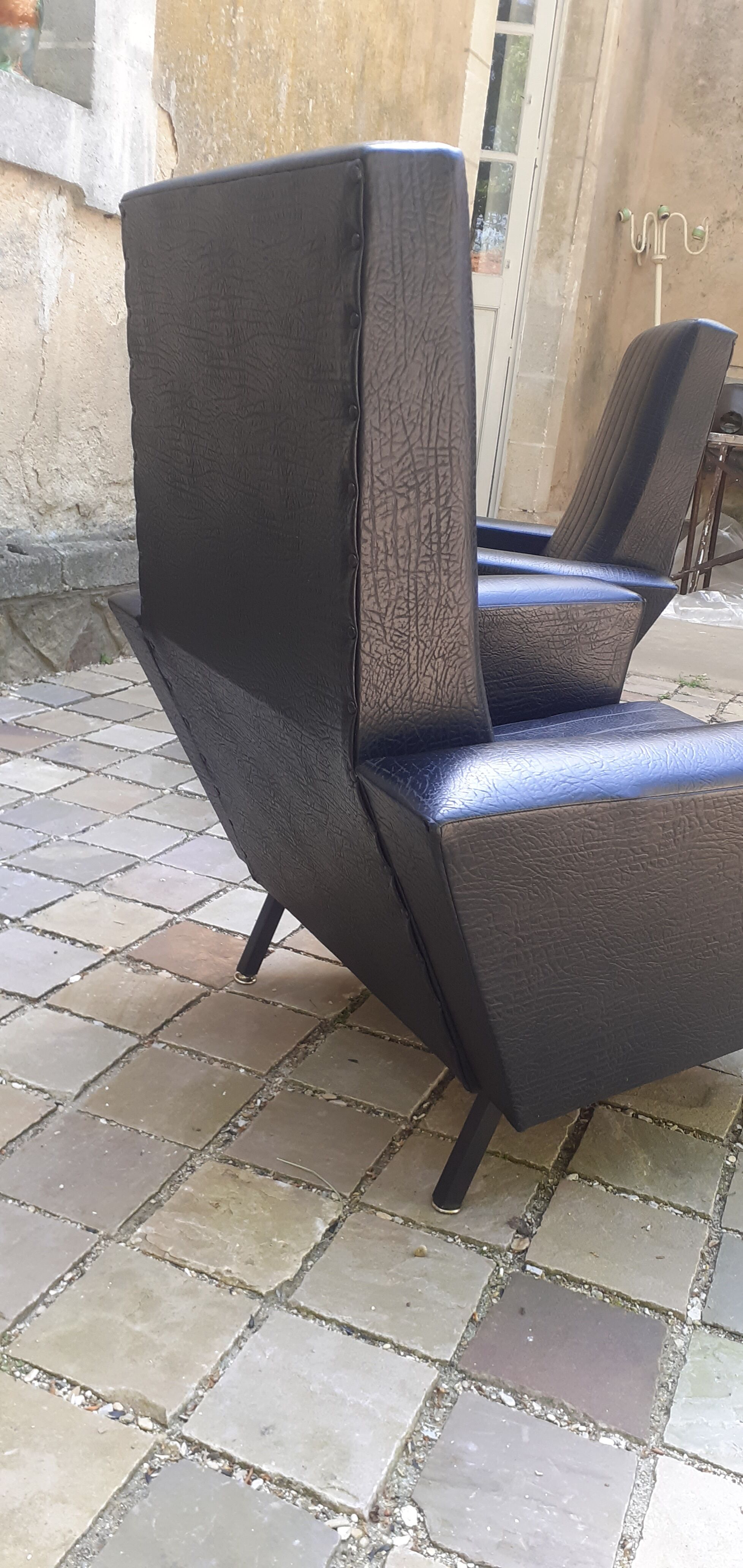 Pair of armchairs vintage year 60 imitation black leather