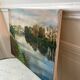Oil painting on canvas winter landscape and lake signed vintage
