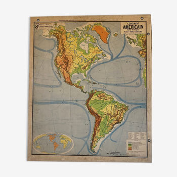 Carte géographique scolaire ancienne Continent Américain