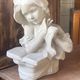 Large terracotta sculpture – Girl reading – Grey patina – 20th century period