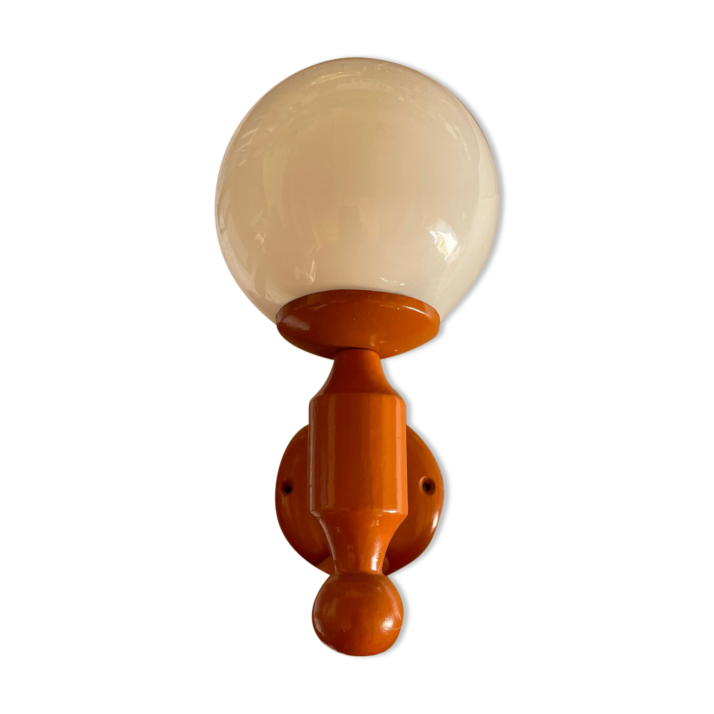 Vintage wooden globe wall light in white glass