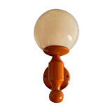 Vintage wooden globe wall light in white glass