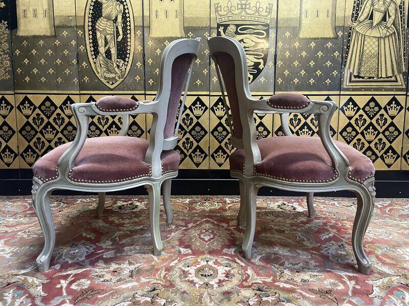 Pair of Louis XV style cabriolet armchairs with velvet upholstery