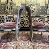 Pair of Louis XV style cabriolet armchairs with velvet upholstery