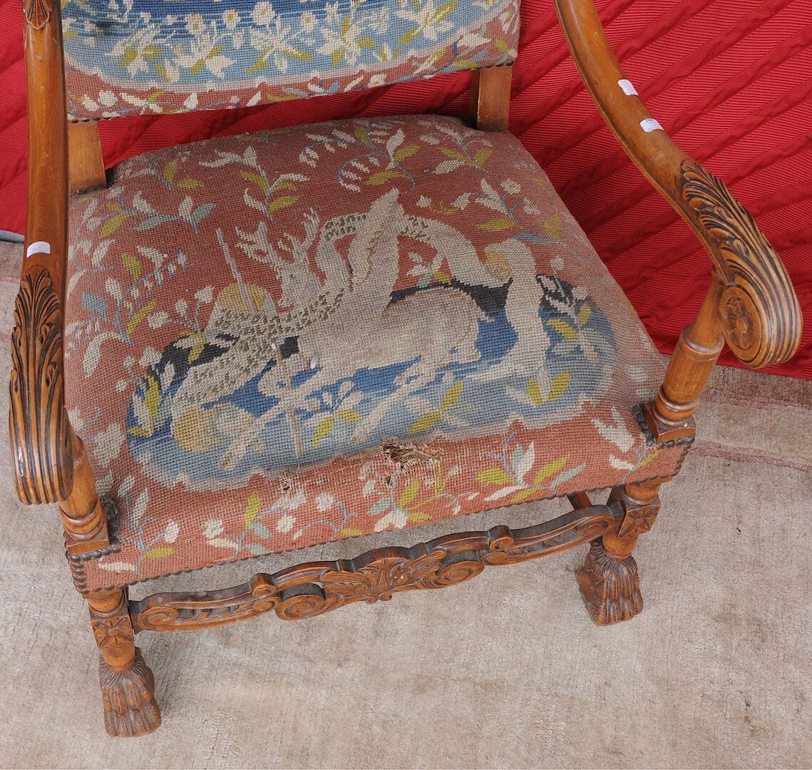 Louis XIII style carpeted chair