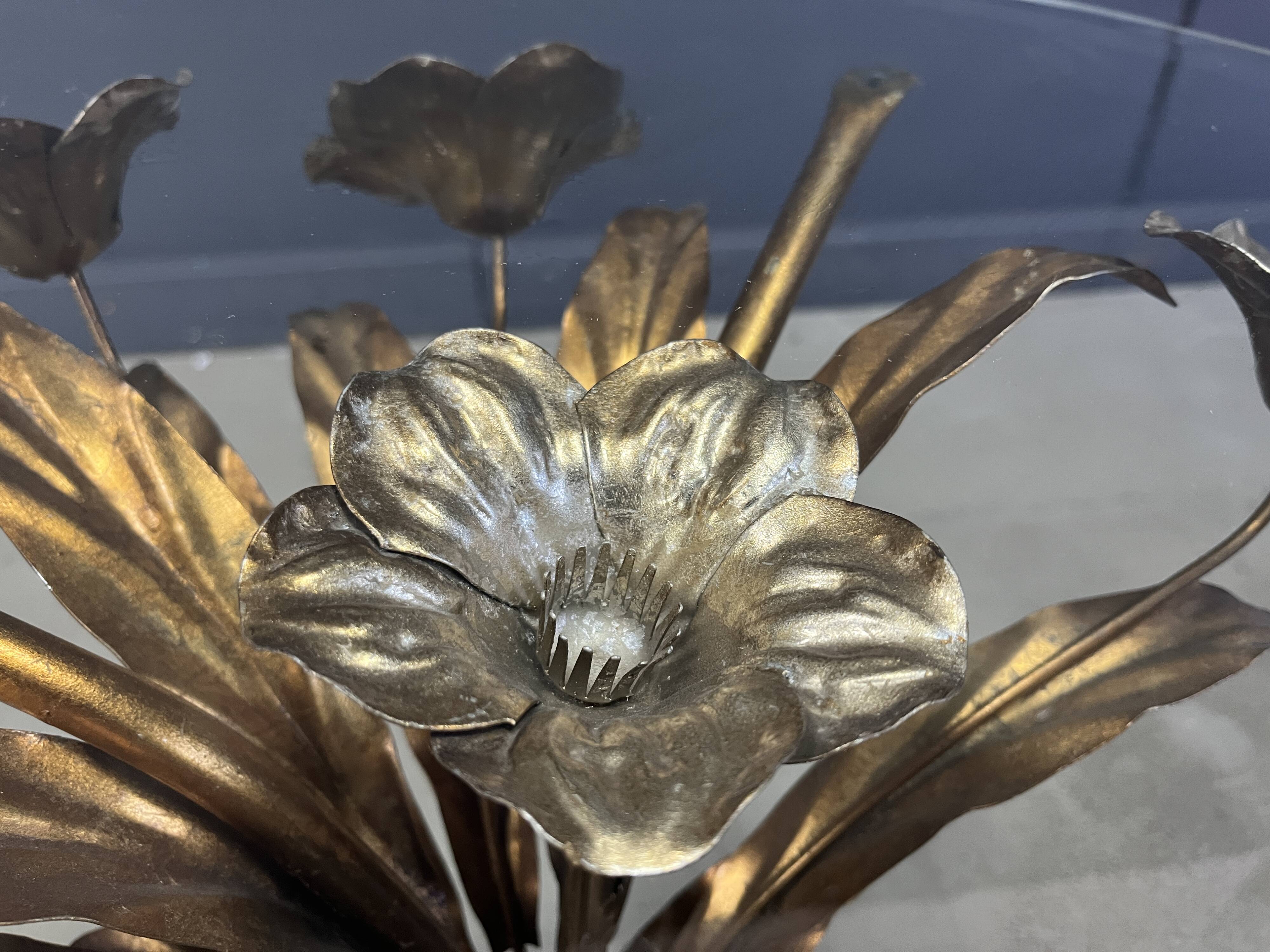 Vintage gilt metal flower side table, 1960s