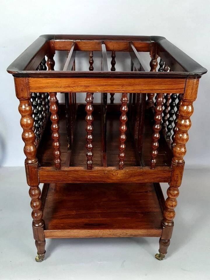 Vintage teak magazine rack with turned columns, 51x42x37 cm SD013