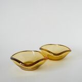 Pair of storage compartments in yellow colored glass, in the style of Murano, 1970