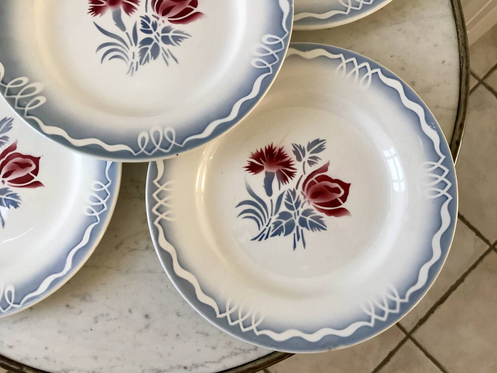 set of 5 Digoin Sarreguemines flat plates model Juliette / Nina Rosa 50s
