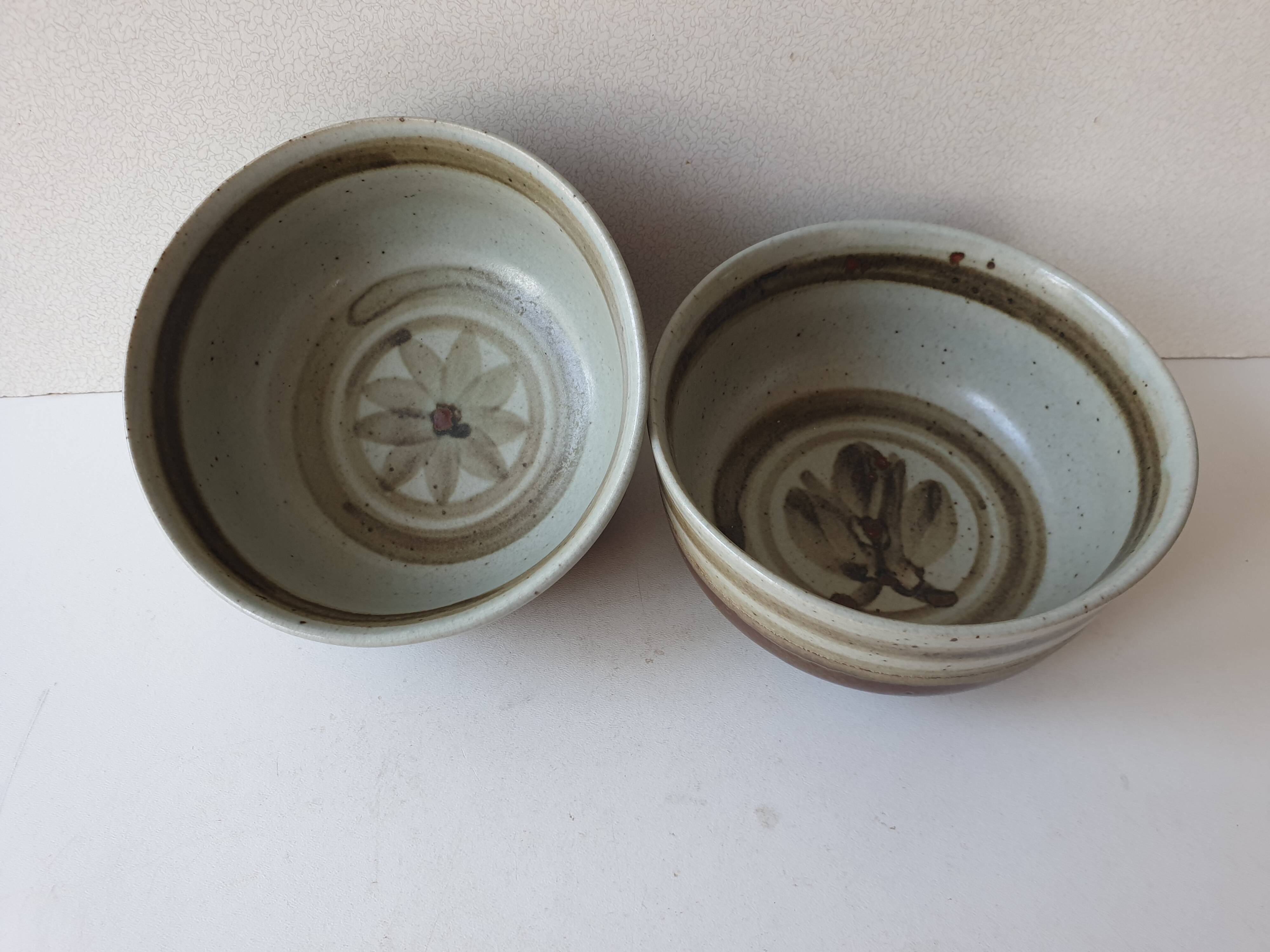 Set of 2 ramekins Bowls / cups in glazed ceramic Signed Blanot
