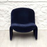Alky Lounge Chair in Navy BlueCorduroy by Giancarlo Piretti for Anonima Castelli | Italian Space Age