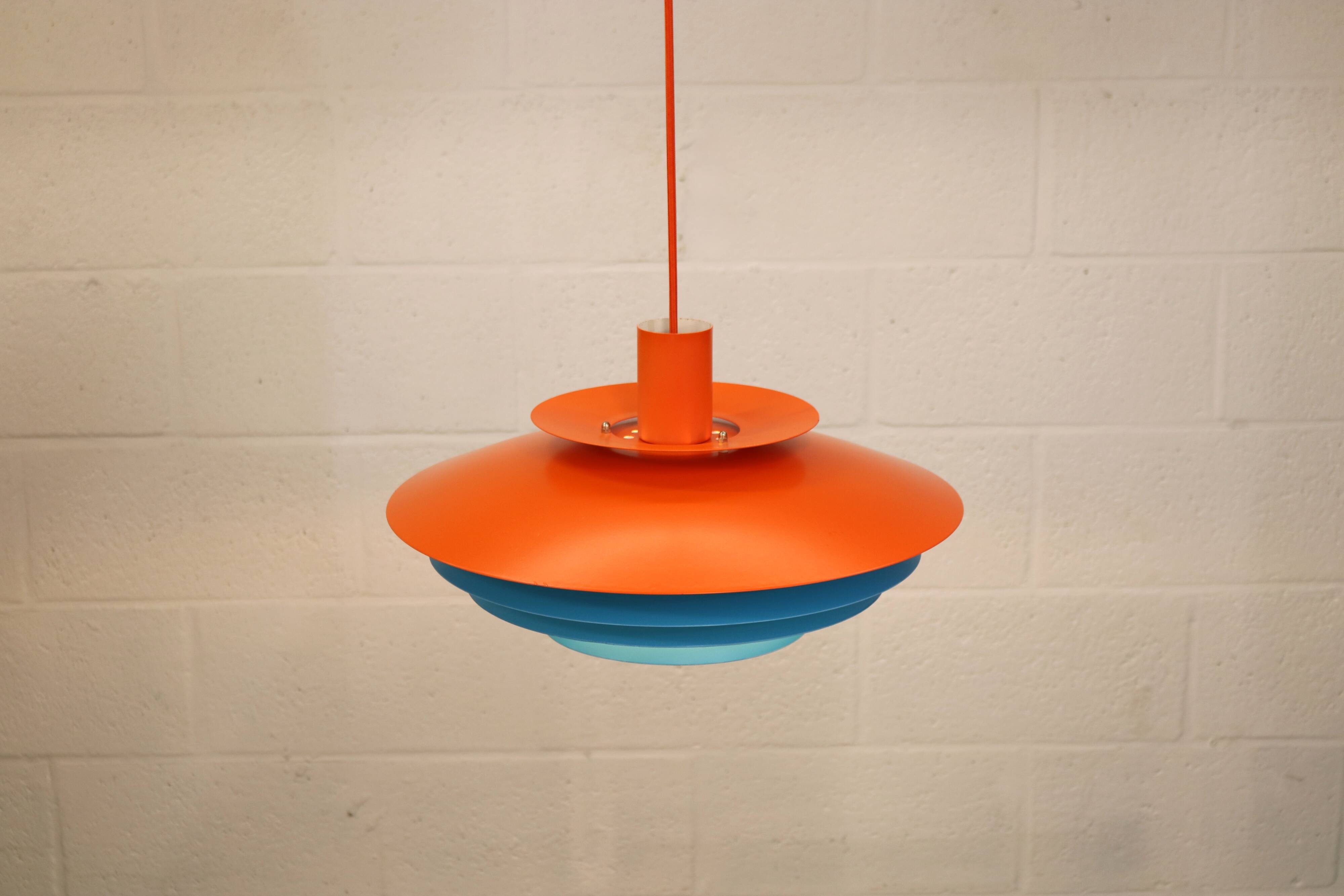 Unique blue and orange pendant lamp by Form Light model 52610, Denmark 70s.