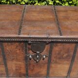 Wooden chest on wheels & wrought iron fittings - nineteenth century