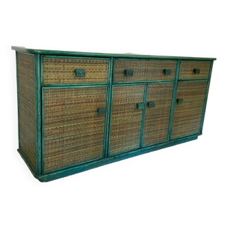 Jade green rattan sideboard