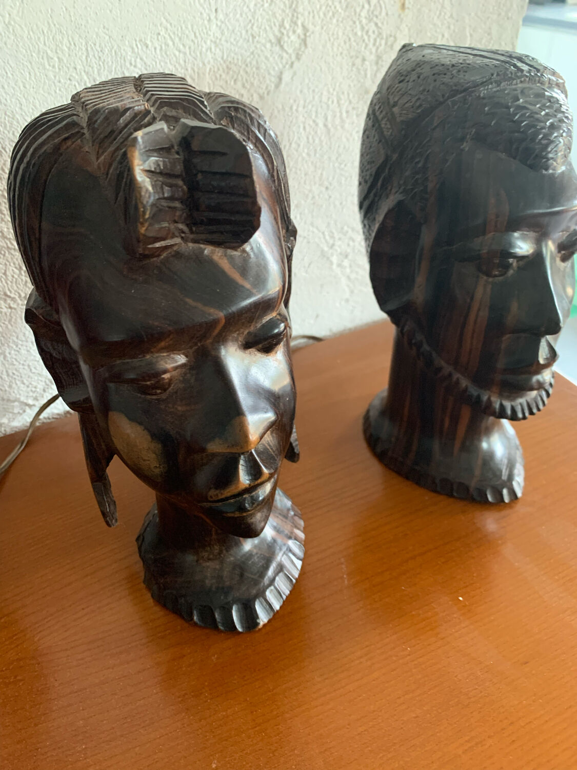 Pair of African ebony busts from Madagascar, 1930s