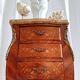 Mid-century French Louis XV style bedside tables with marble tops and floral marquetry, 1940s, set of 2