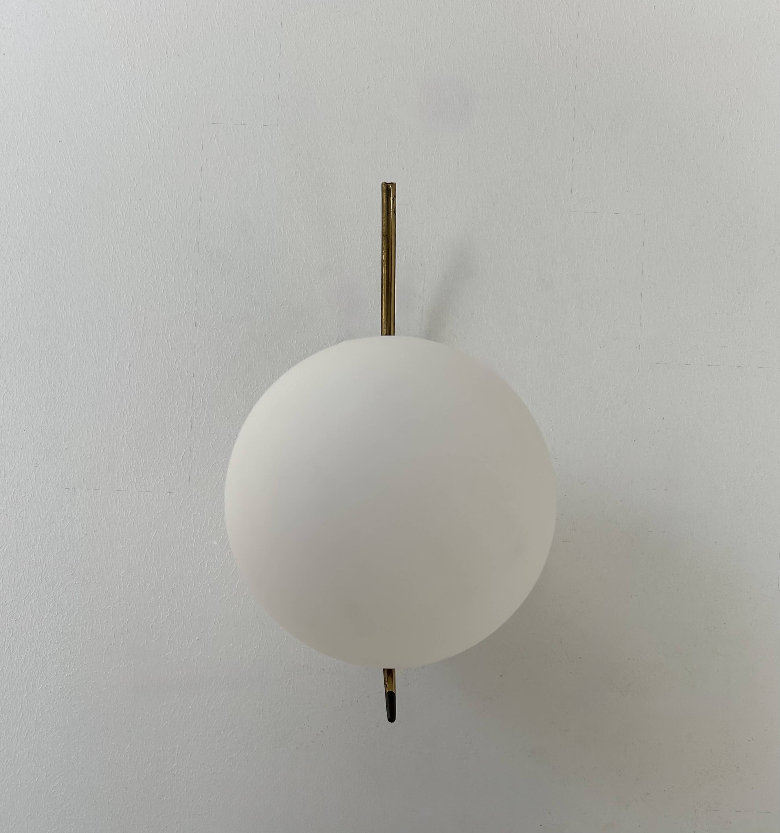 Vintage brass and opaline wall lamp, France 1960