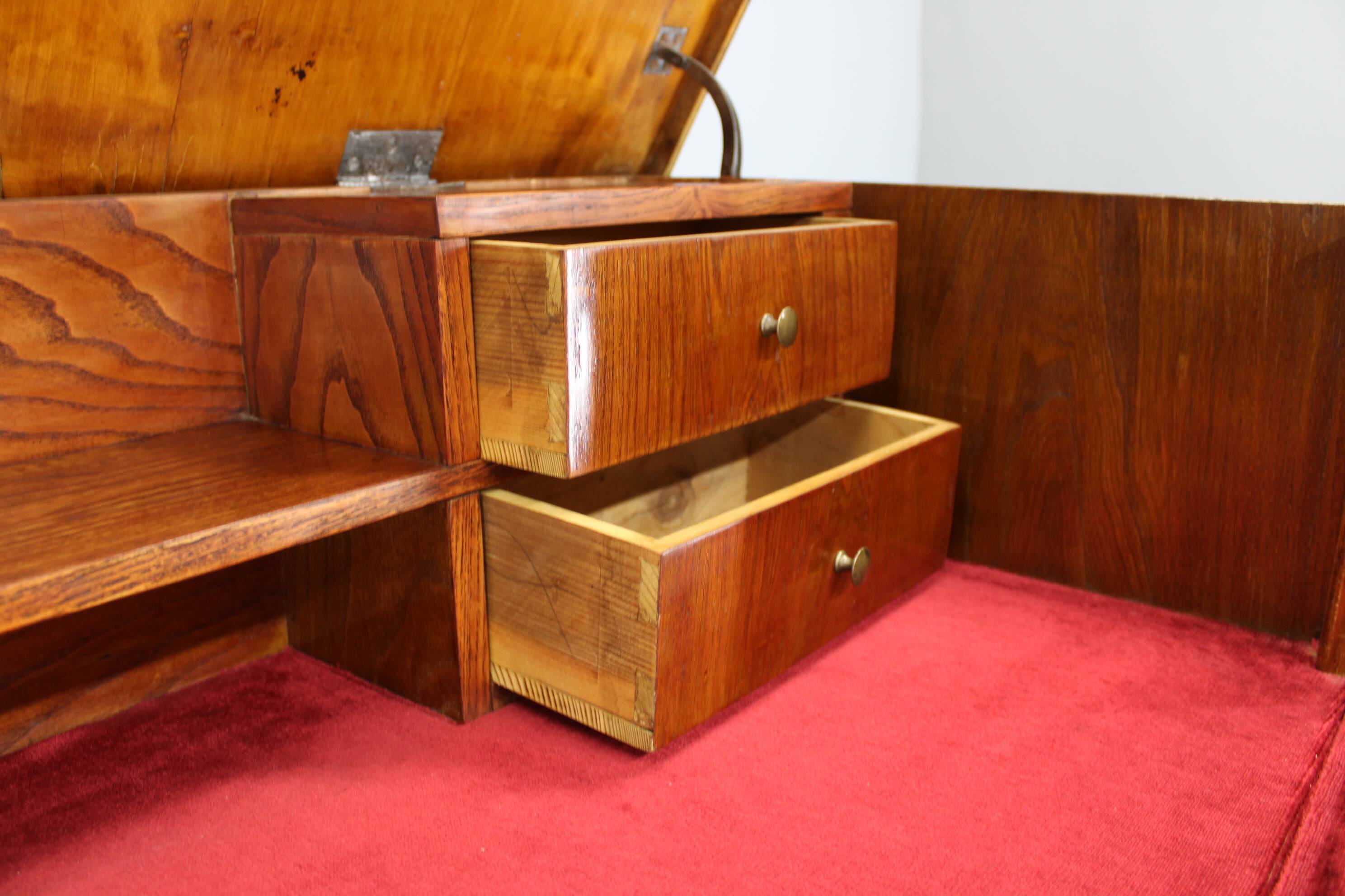 1930s Antique Cabinet with Writing Area in Walnut Finish ,Czechoslovakia